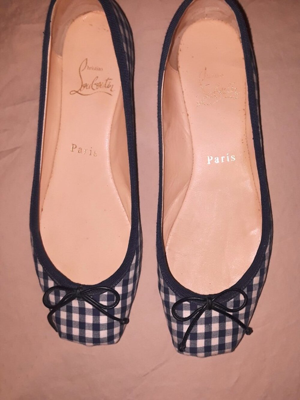 Christian Louboutin blue & white checked Rosella ballet flats 37.5 RARE